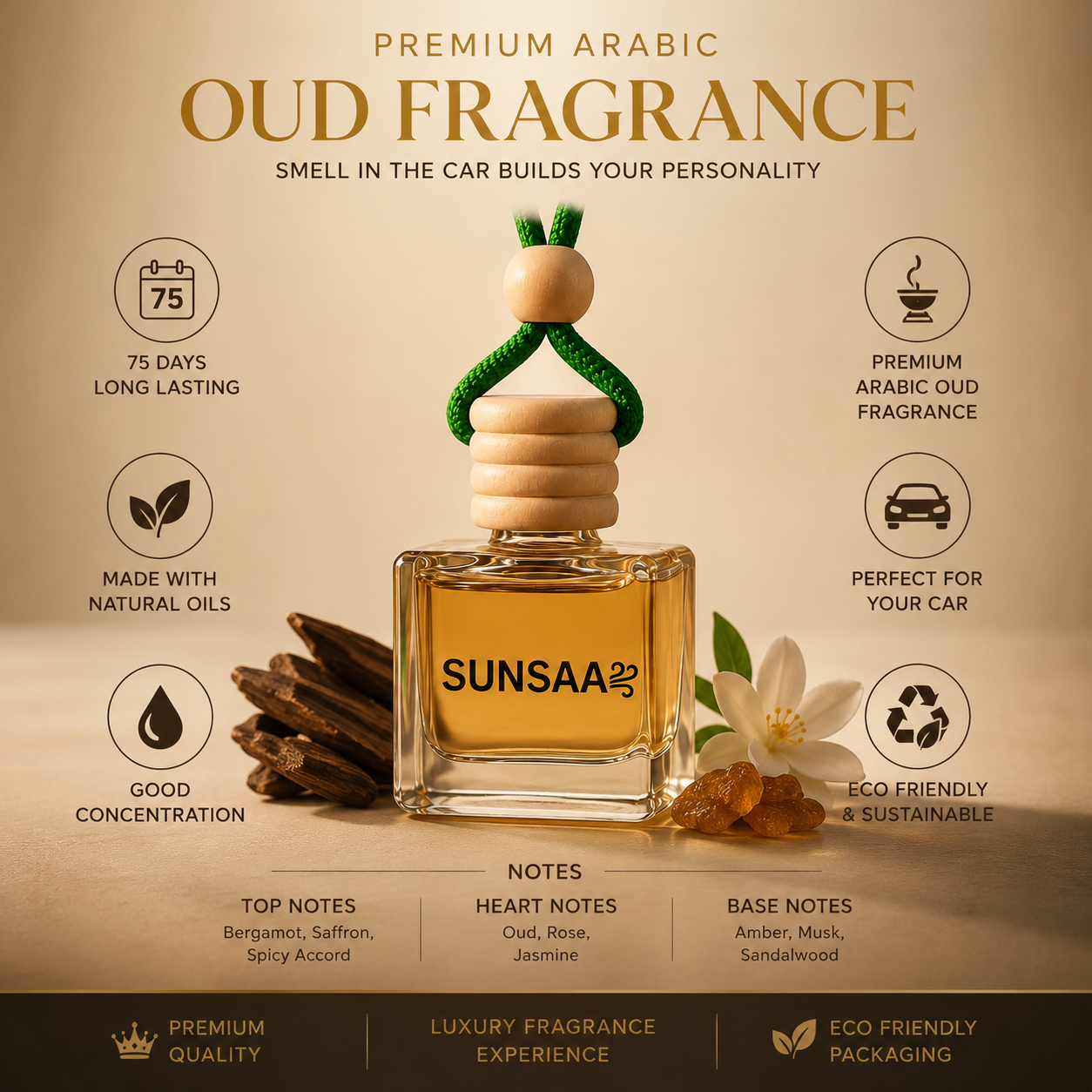 Sunsaa Arabic Oud hanging car perfume bottle with premium oud fragrance